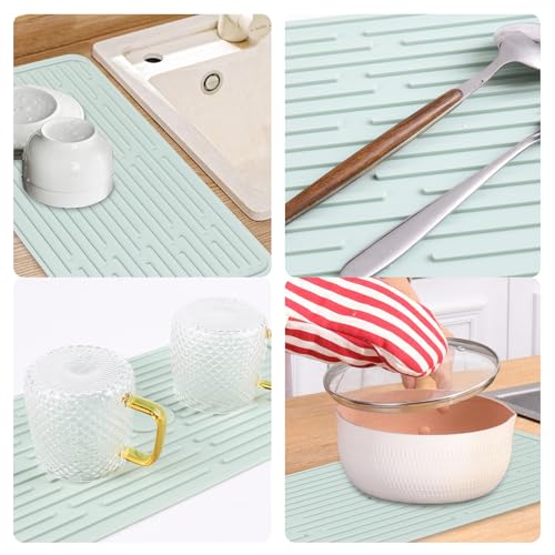 Dish Mat Silicone Dish Drying Mats Works For Drying Stemware Cocktail Glasses Silverware Pots Pans Knives and Dish Rack for Kitchen Counter Sink Bar Pads Easy to Clean (GD-LSD-01-green) - color: M+ (15.3" x 7.8") Green