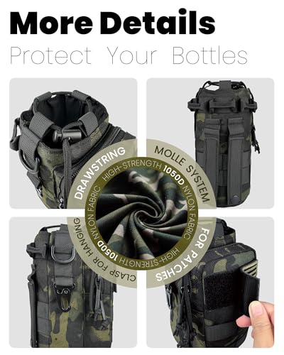 DEFUNX 32 Oz Water Bottle Holder with Strap Bottle Carrier Bag with Phone Pocket MOLLE System for Walking - color: Camo Black