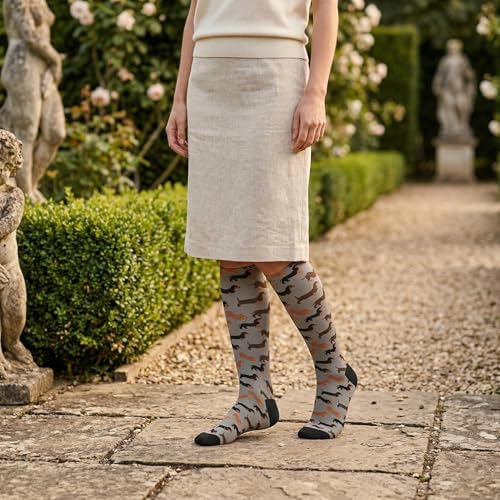Compression Socks Knee High Support Stockings Women Men - color: Cartoon Happy Dachshund