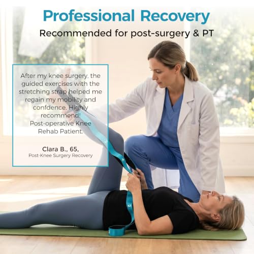 Slim Panda Stretching Strap with Loops - Non-Elastic Heavy Duty Nylon Yoga & PT - Oversized Multi-Loop Home Rehab - Hamstring Shoulder Pilates Flexibility - color: Beige