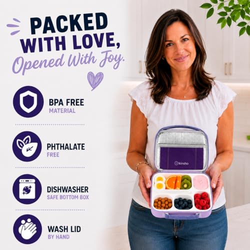 kinsho Bento Lunch Box, Ice Pack Insulated Bag for Kids Girls Teens, Purple - color: Purple