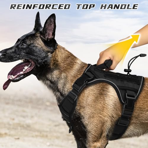 WINGOIN Black Tactical Dog Harness for Medium Size Dogs,No Pull Dog Harness - color: Black, size: Medium: 30-50 lbs (Chest:24-28",Neck:17-19")