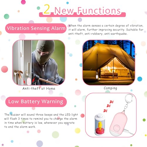 Hion Personal Safety Alarm for Women, 5 Pack Rechargeable 130dB Self Defense Alarm Keychain with LED Flashlight, Emergency Safe Sound Security for Children Elderly College Girls, Multi Colors - color: Black+White+Pink+Blue+Purple