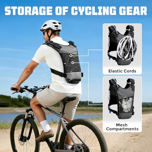 Running Hydration Vest with 2L Water Bladder， Lightweight Adjustable Hydration EDC Chest Pack for Men and Women, Water Backpack for Hiking, Cycling - color: Gray