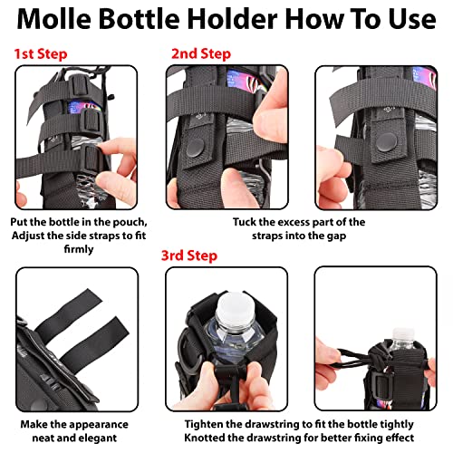 MOLLE Water Bottle Holder 40 oz - Tactical MOLLE Water Bottle Pouch for Backpack Strap, Bag, Belt Clip/Loop - MOLLE Holster/Carrier Attachment for Nalgene WaterBottles - color: Black