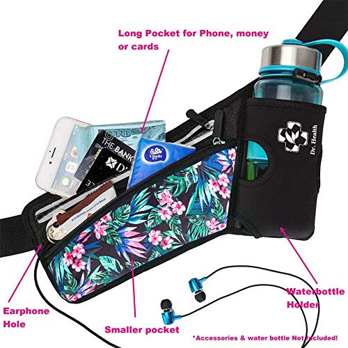 Running Belt Sport Waist Pack/Pouch w/Water Bottle Holder Hydration Fanny Pack Reflective Stripes Cellphone Storage Earphone hole for Dog walker Hiking Travel Adjustable (Tropical Flower Prints) - color: Tropical Flower Prints