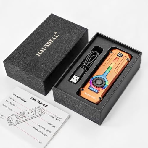 HAUSBELL Flat EDC Flashlight 1800LM Turbo, 0.6" Ultra-Slim Pocket Light with Stepless Dimming Dial, Magnetic Base, 365nm UV & Red Laser, Side-COB Flood, USB-C Fast Charge, IP44 Weatherproof - color: Orange
