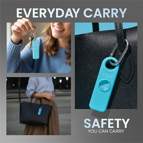 POM Pepper Spray & Personal Alarm Safety Kit – OC Self Defense Keychain Spray & Loud Emergency Alarm for Campus Safety, Women & Students - color: Black X Aqua, style: Pocket Clip Model