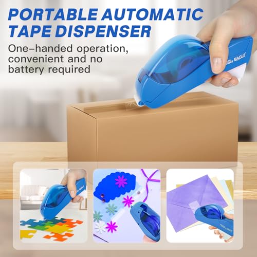 Eagle Automatic Tape Dispenser, Handheld & Portable Design, Office Tape Gun, One-Handed Operation with Safety Blade for Office, Home, DIY or Packaging (Includes 2 Free Tapes)（Blue） - color: Blue