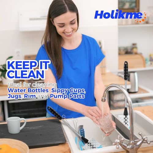 Holikme 6 Pack Bottle Brush 14" Stainless Steel Straw Cleaner Brush,Blue - color: Aqua, size: 6Pack