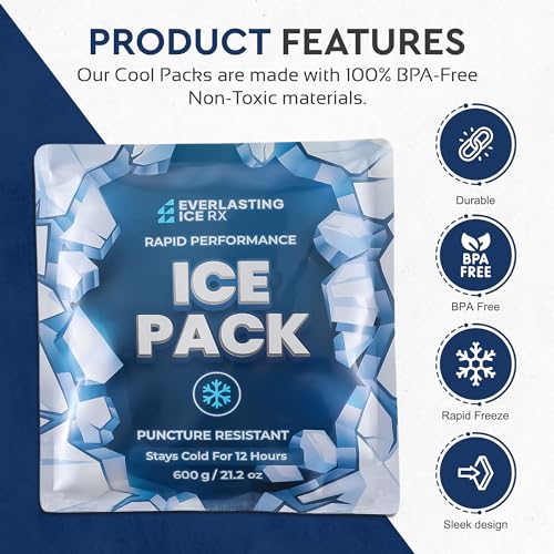 Reusable Ice Packs for Coolers and Lunch Box, Long Lasting 12 Hours, 4 Pack - size: 21 oz / 600 Grams