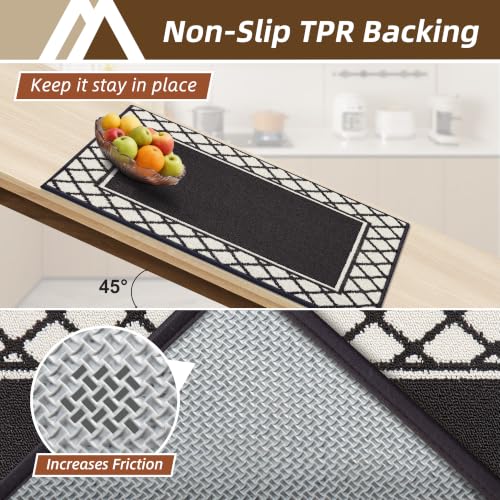 COSY HOMEER Washable Kitchen Rugs Sets of 2 Non-Slip Kitchen Mats,Black - color: Black, size: 24"x35" + 24"x60"