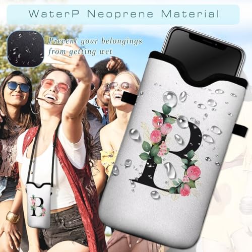 Cell Phone Sleeves Bag Case Crossbody Neoprene Holder Lanyard Phone Pouch for Women Men 7.5 X 4.5 Inches - Letter_B - color: Letter_B