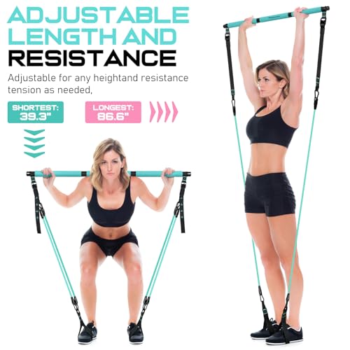 Pilates Bar Kit with Resistance Bands, Pilates Workout Equipment for Women - color: Blue