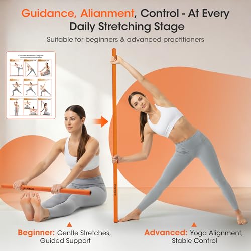 Yoga Stick, Upgraded 5ft Steel Mobility Exercise Bar for Back Stretching - color: 1-Orange