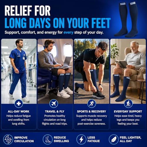 SB SOX Compression Socks for Men & Women (20-30mmHg) - color: Solid Navy, size: Small