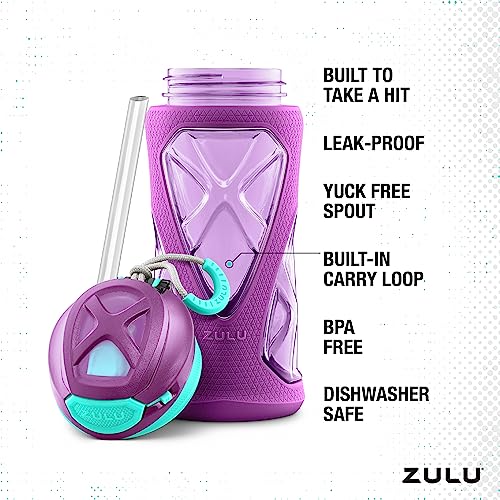 ZULU Torque 16oz Plastic Kids Water Bottle with Silicone Sleeve, Purple - color: Purple, size: 16 Ounces, style: Single