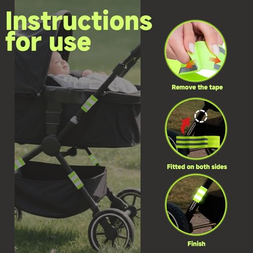 6-Pack Elastic Reflective Bands for Strollers, High Visibility Safety Reflectors with Adjustable for Night Walking, Running, Cycling, Baby Gear
