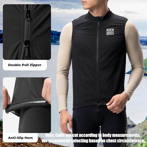 ROCKBROS Men's Cycling Vest Lightweight Windbreaker Bike Vest with Pocket - color: Black, size: Large