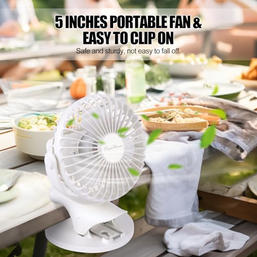 Portable Clip Fan Battery Operated,3 Speeds USB Rechargeable Mini Table Fan with Strong Airflow,360°Rotation Ultra Quiet Personal Desk Fan for Home Office Bedroom Dorm Stroller Camping(White) - color: White