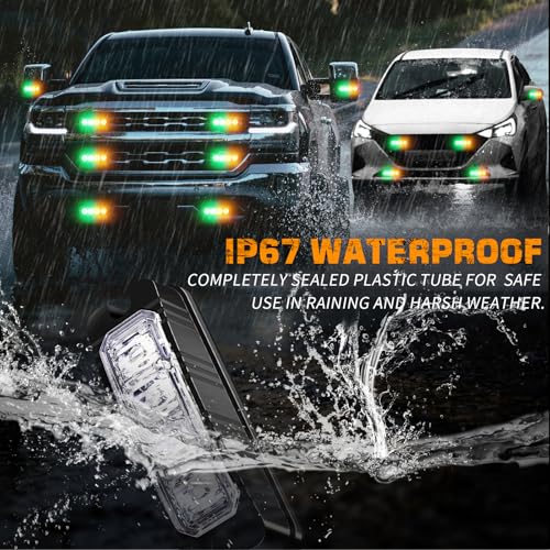 XRIDONSEN 8PCS Sync Truck Grill Lights 32 LED Green Amber Strobe Lights - color: Amber/Green