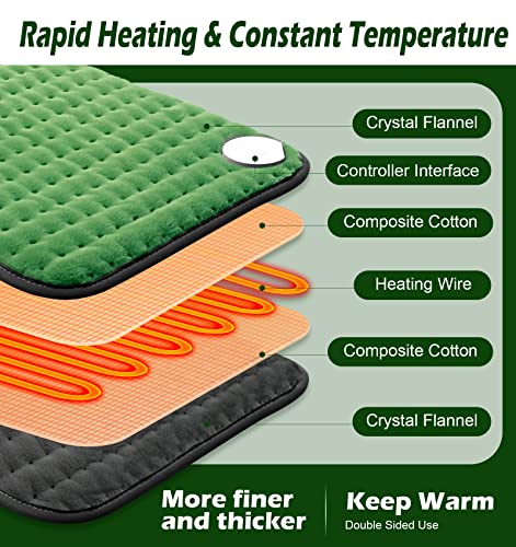 VALGELUIK Heating Pad for Back Pain Relief, 12"x24" Electric Heat Pad Gifts - color: Green, size: 12 Inch x 24 Inch