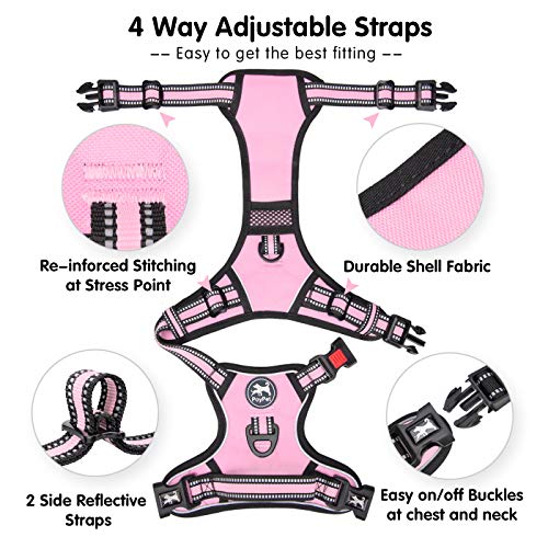PoyPet Dog Harness Small, No Pull Vest with Front/Back Clip & Neck Buckle - color: Light Pink, size: S