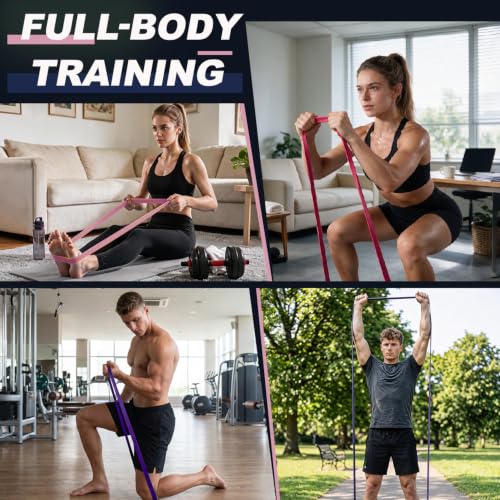 LEEKEY Resistance Bands Set for Pull Up Assistance & Exercise - color: Pink Purple
