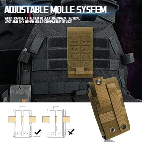 Upgrade 1000D Laser Cust Molle Phone Pouch, Heavy Duty Waterproof Samll Tactical Cell Phone Holder with US Flag Patch for 4.7"-6.7" (Dual-TAN) - color: DUAL-TAN