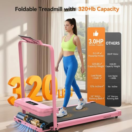ANCHEER Incline Walking Pad with Handle Bar, Foldable Treadmill-Home/Office - color: 56-Blcak