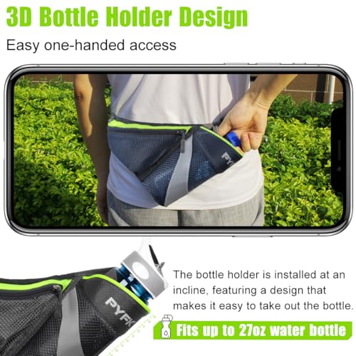 PYFK Running Belt Hydration Waist Pack with Water Bottle Holder for Men Women Waist Pouch Fanny Bag Reflective - color: Green