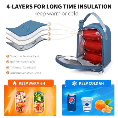 NOL Small Insulated Snack Bag Mini Freezable Cooler Pouch 3L fit 3 Cans | Wide-Mouth 6hours Cool & Warm Lightweight Leakproof Nylon Box for Work Travel (Dusty blue) - color: Dusty blue