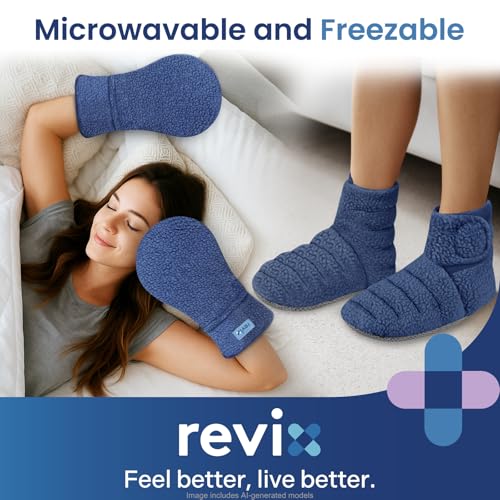 REVIX Microwavable Heating Mittens & Booties, Foot Warmers 2 Pack, Navy S