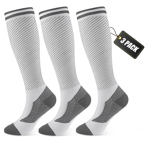 FULLSOFT Medical Graduated 30-40mmHg Compression Socks for Women&Men Circulation Knee High Socks Hiking Running Stockings - color: 00-3 Pack-white, size: Large-X-Large