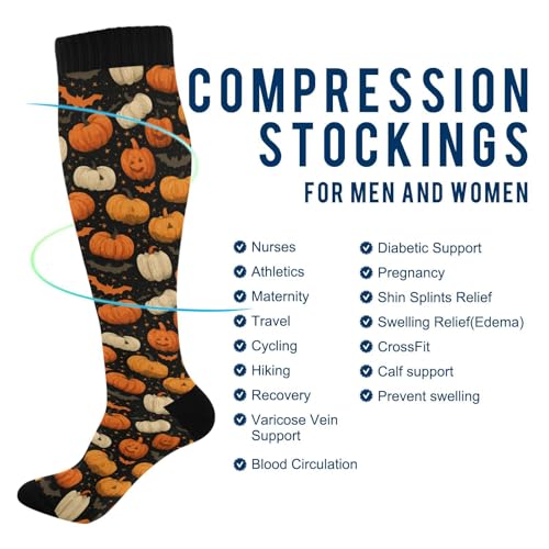 Wusikd Milk Cow Compression Socks for Women and Men Circulation Flowers Long Socks for Athletic Running 2 - color: Bats