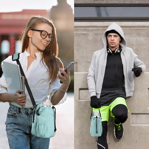 Water Bottle Holder with Strap, 32/40oz Insulation Water Bottle Carrier Bag with Phone Pocket, Water Bottle Sling Bag Crossbody Water Bottle Holder for Hiking Walking - color: Turquoise