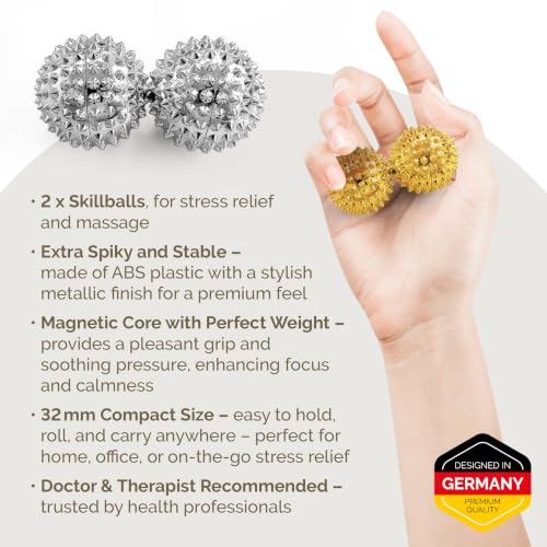 2X Spiky DBT Skill Balls | Magnetic Stress Relief Balls | Spiky Massage Balls for Relaxation, Tension Release, Focus & Mobility (Silver, 1.25 inch) - color: Silver, size: 1.25 Inch