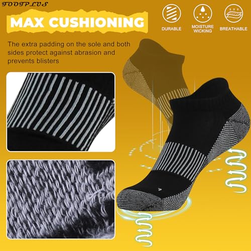 FOOTPLUS Copper Compression Socks,Unisex Cushioned Sole Arch Support Athletic Ankle/Crew Running Hiking Socks - color: 01# 3 Pairs- Black Ankle, size: Medium