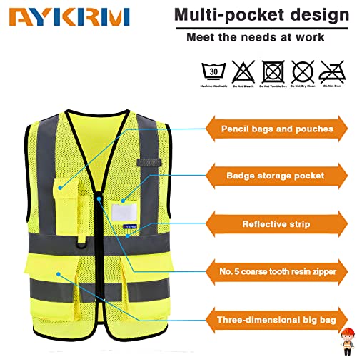 A-SAFETY ANSI/ISEA Standard Class 2 Hi-Vis Vest, Mesh, Zipper, Yellow, 2XL - color: Yellow Mesh, size: XX-Large