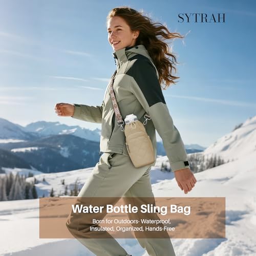 SYTRAH Water Bottle Bag Crossbody，Insulated Holder Purse - color: Khaki