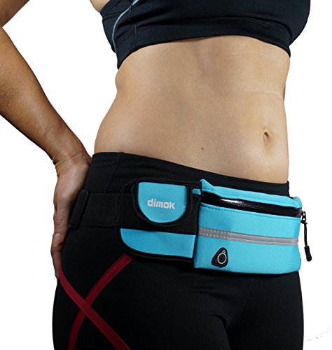 Dimok Running Belt Waist Pack - Water Resistant Runners Belt Fanny Pack for Hiking Fitness – Adjustable Running Pouch for Phones iPhone Android - color: Blue