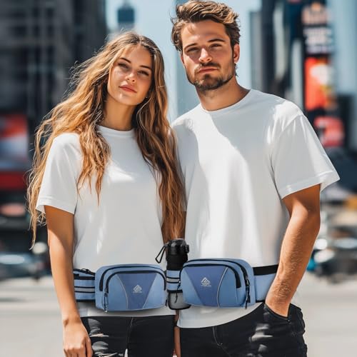 Fanny Pack for Men Women Waist Bag with Water Bottle Holder for Hiking, Travel,Dog Walking, Workout (Dark Blue) - color: Dark Blue