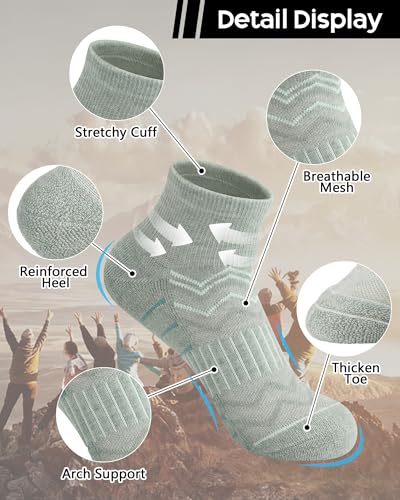 iCamter 5 Pairs Merino Wool Hiking Socks for Women Men - color: Black Grey Light Green Light Beige Green, size: 10-13