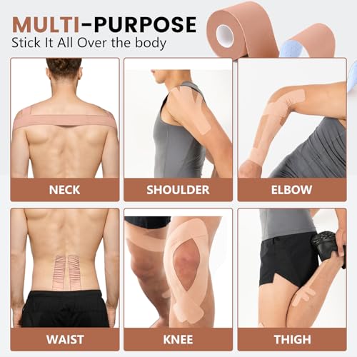 5 Rolls Skin Color Kinesiology Tape, 2 inch x 16.4 Feet Kinetic Tape - color: Skin Color