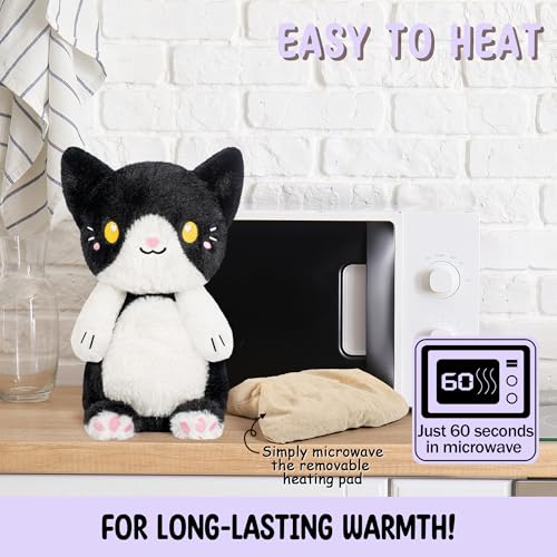 Tuxedo Cat Microwavable 1.5 lbs Unscented Heating Pad for Women and Kids- Cute Soft Cozy Pillow Plush Heatable Warm Stuffed Animals - Kawaii Hot and Cold Plushie - Tuxedo Cat Gifts for Girls and Women - color: Tuxedo Cat