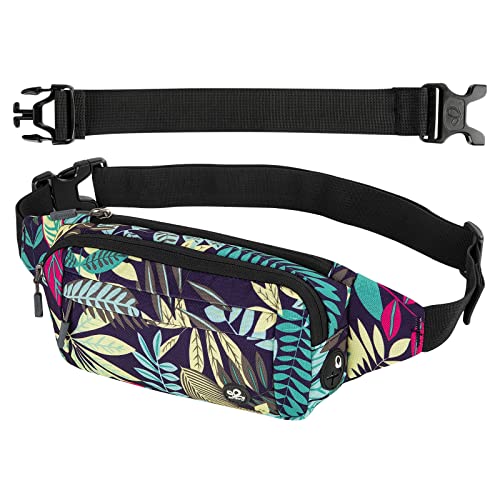 WATERFLY Fanny Pack Waist Bag: Small Hip Pouch Bum Bag Fannie Pack Phanny Fannypack Waistpack Bumbag Beltbag Sport Slim Fashionable for Jogging Hiking Hiker Woman Man - color: Blue Leaves