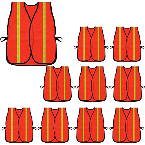 zojo High Visiblity Reflective Mesh Safety Vest Bulk 10 Pack - color: 10pcs-neon Orange Updated