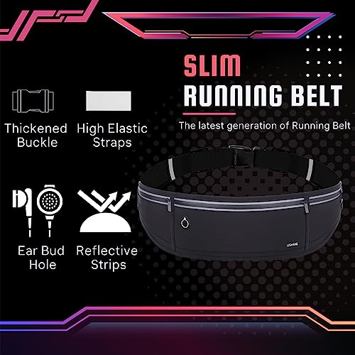 USHAKE Slim Running Belt, Bounce Free Fanny Pack Phone Holder - color: Black