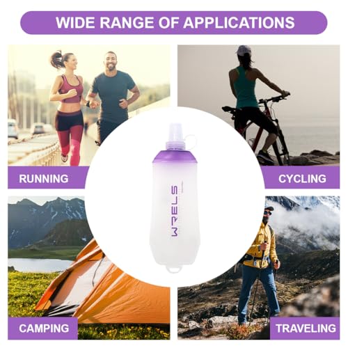 WRELS 200ml/350ml/500ml Collapsible Soft Flask,BPA Free Folding Soft Water Bottle with Hanging Ring,Lightweight TPU Hydration Flask for Running Marathon Cycling Hiking(200ml-2 Packs) - color: Purple-200ml*2