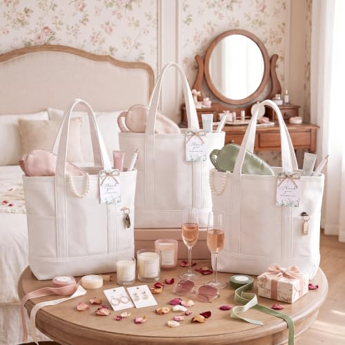 Shinylin Mini Canvas Tote Bags with 2 Pockets - color: Beige